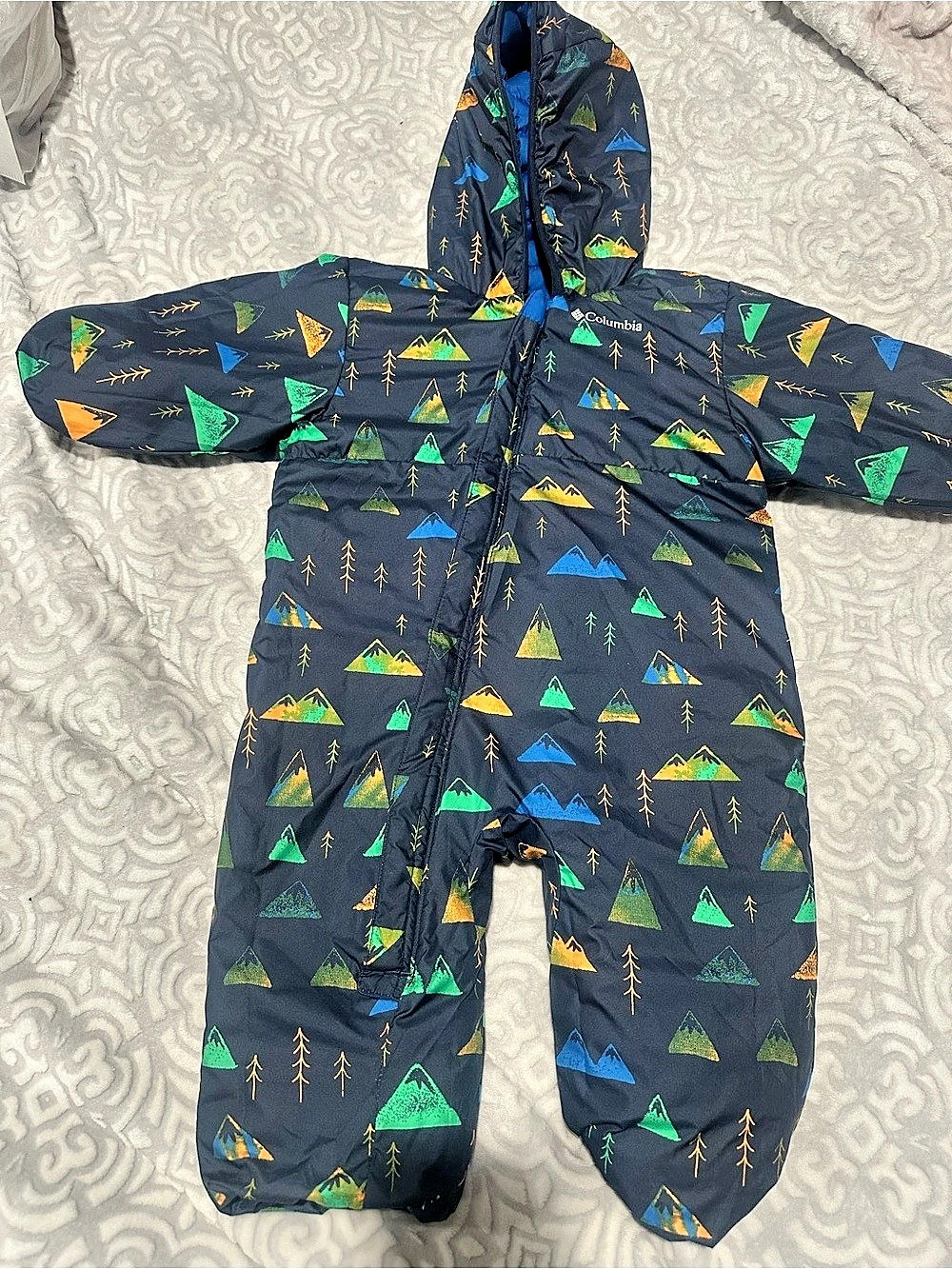 Columbia Infant Powder Lite II Reversible Bunting Baby 6-12M Blue & Green